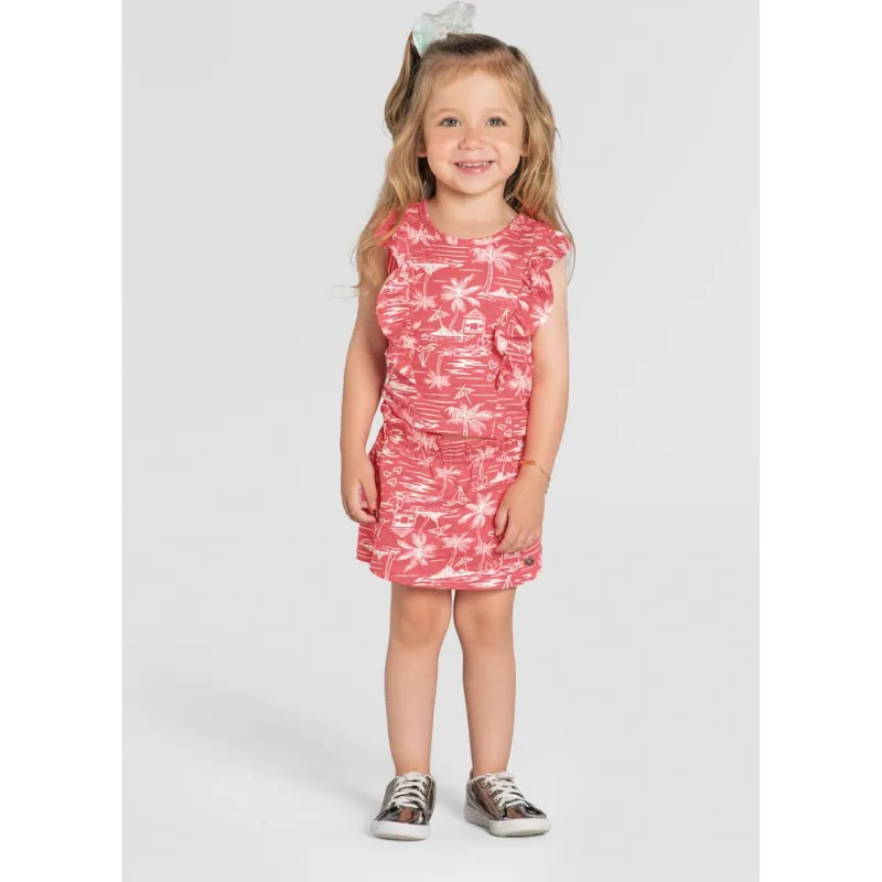 Conjunto infantil menina coqueiros Brandili Rosa 3