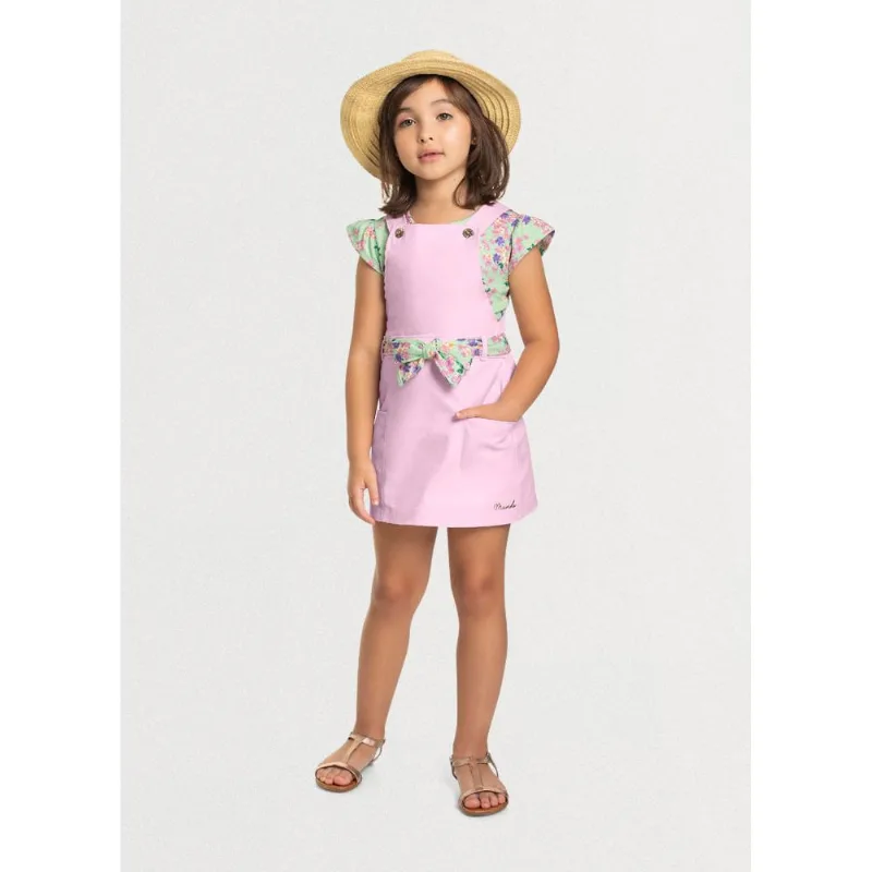 Salopete e blusa infantil menina flores Mundi Verde 6