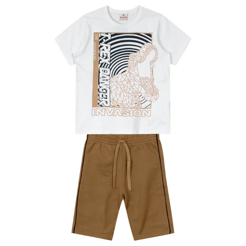 Conjunto infantil menino de dinossauro Brandili Branco 16