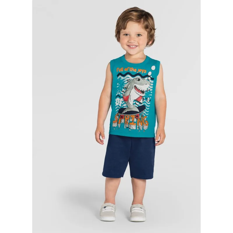 Conjunto infantil menino de tubarão Brandili Azul 3