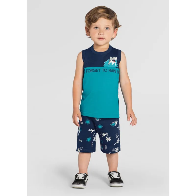 Conjunto infantil menino tubarão Brandili Azul 1