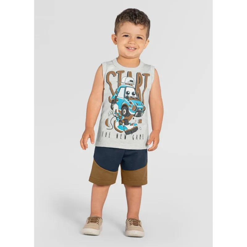 Conjunto infantil menino carro Brandili Cinza 3