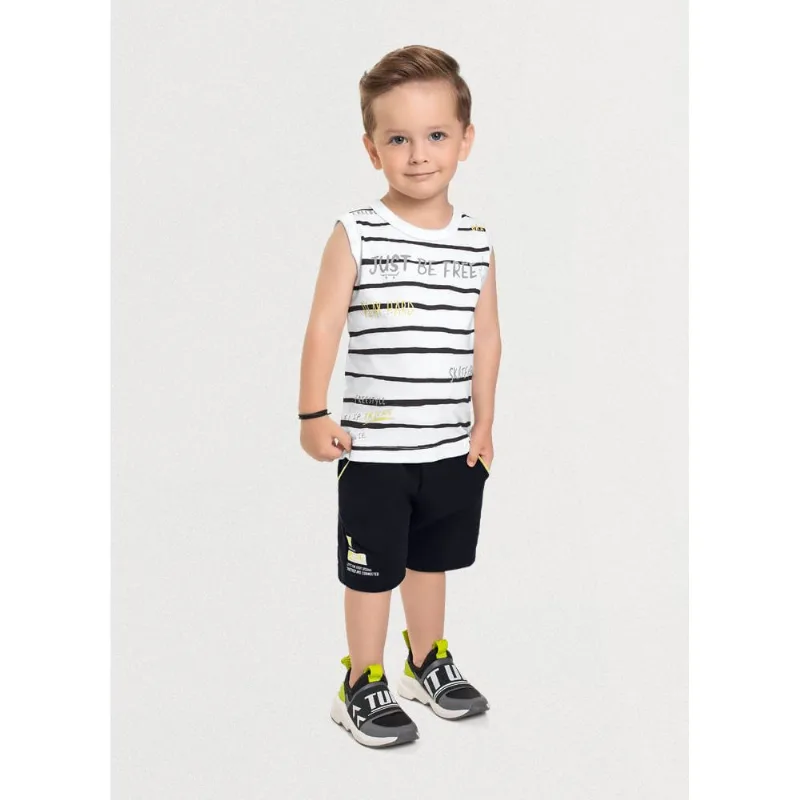 Conjunto infantil menino com listras Mundi Branco 12