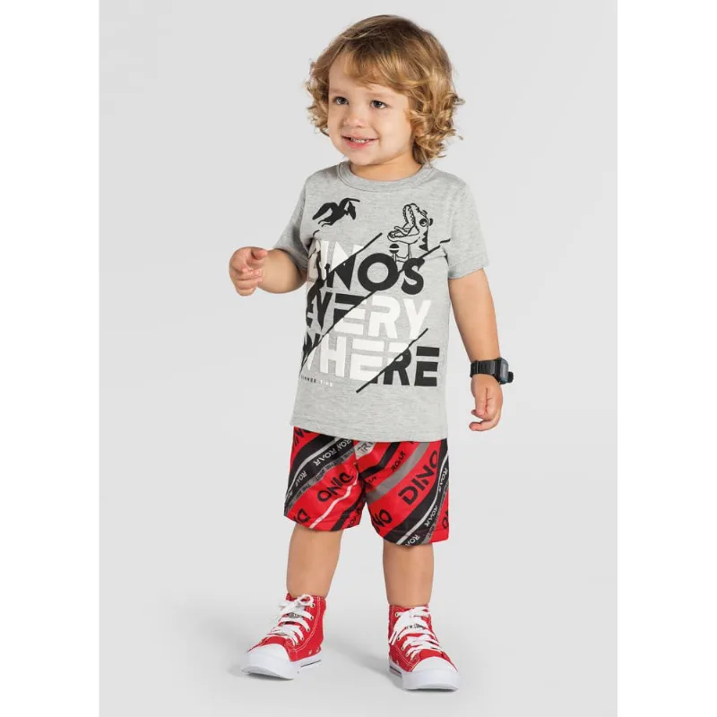 Conjunto infantil menino de dinossauro Brandili Cinza 2