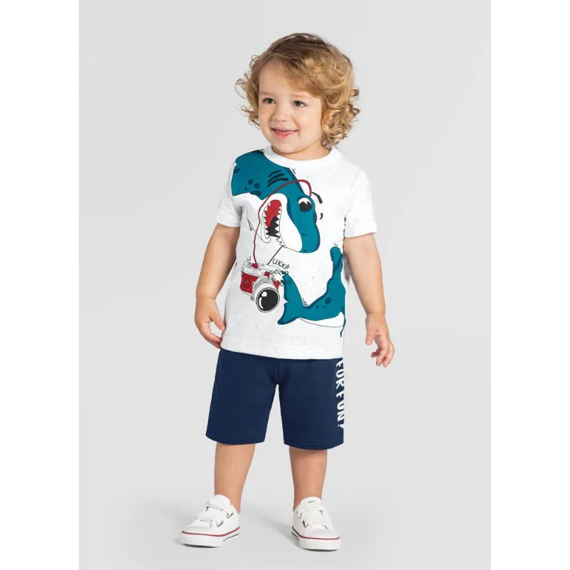 Conjunto infantil menino tubarão Brandili Branco 2
