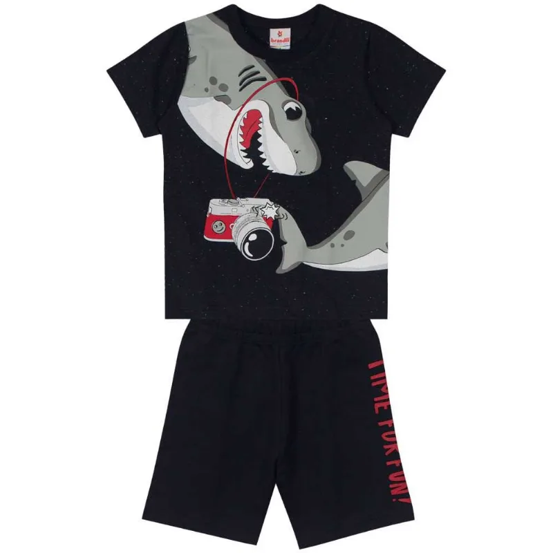 Conjunto infantil menino tubarão Brandili Preto 1