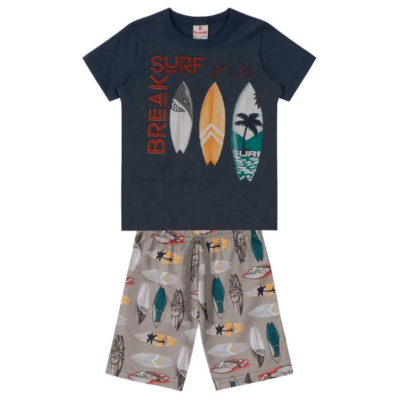 Conjunto infantil menino surf Brandili Cinza 1