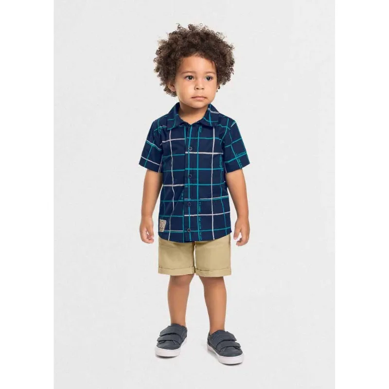 Conjunto infantil menino quadriculado Mundi Azul 12