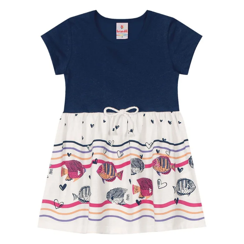 Vestido infantil menina peixinhos Brandili Azul 2