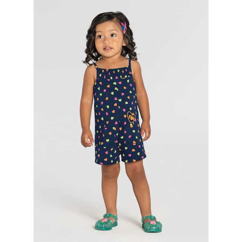 Macaquinho infantil menina corações Brandili Azul 3
