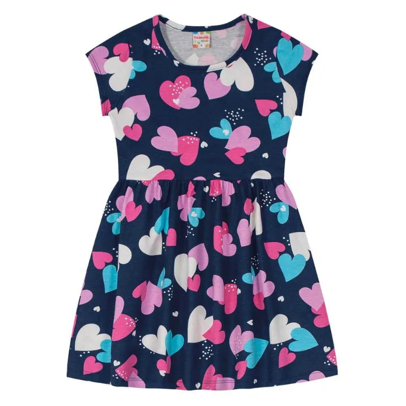 Vestido infantil menina de corações Brandili Azul 12