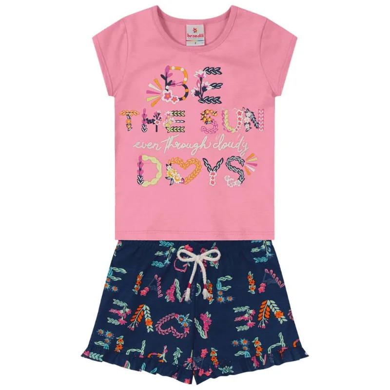 Conjunto infantil menina flores Brandili Rosa 3