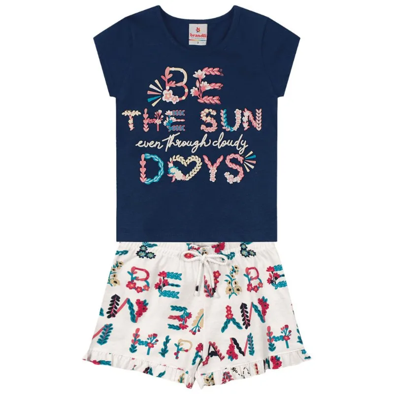 Conjunto infantil menina flores Brandili Azul 2