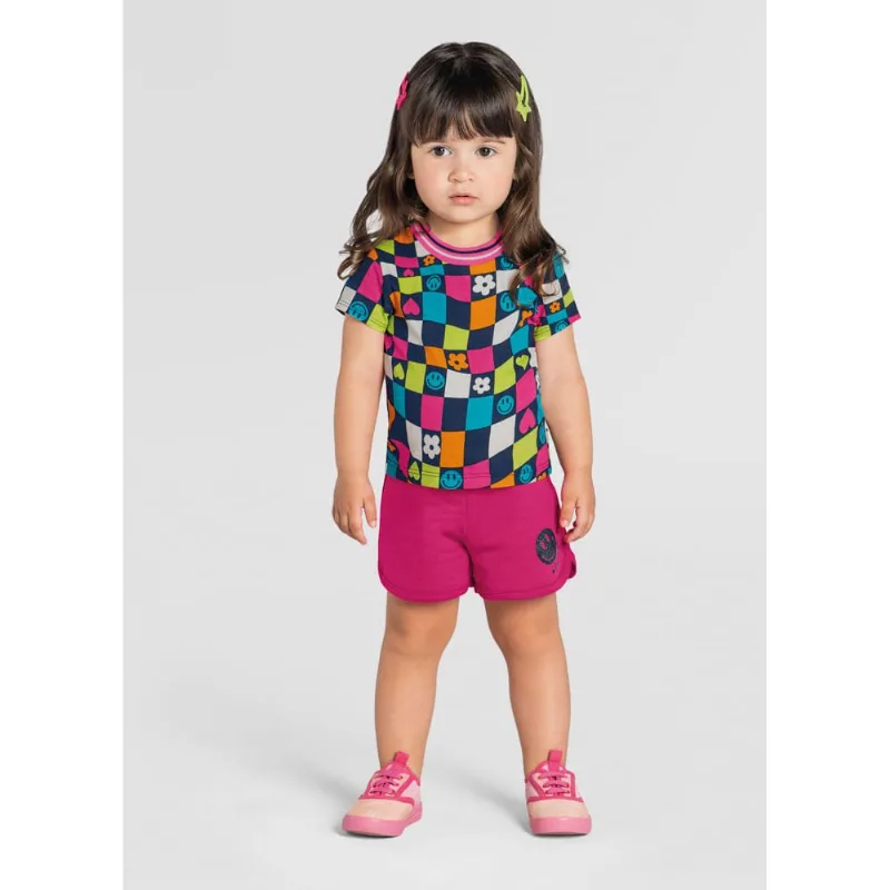 Conjunto infantil menina quadriculado Brandili Azul 2