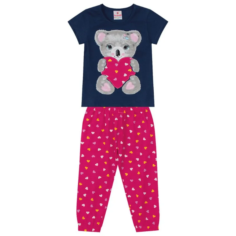 Conjunto infantil menina corações Brandili Azul 2