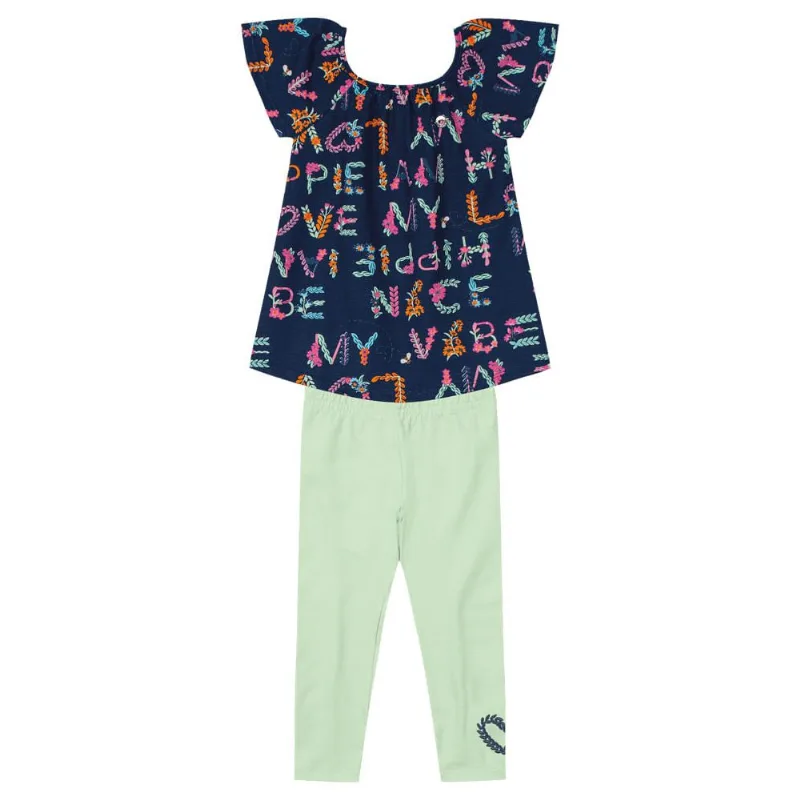 Conjunto infantil menina flores Brandili Azul 2