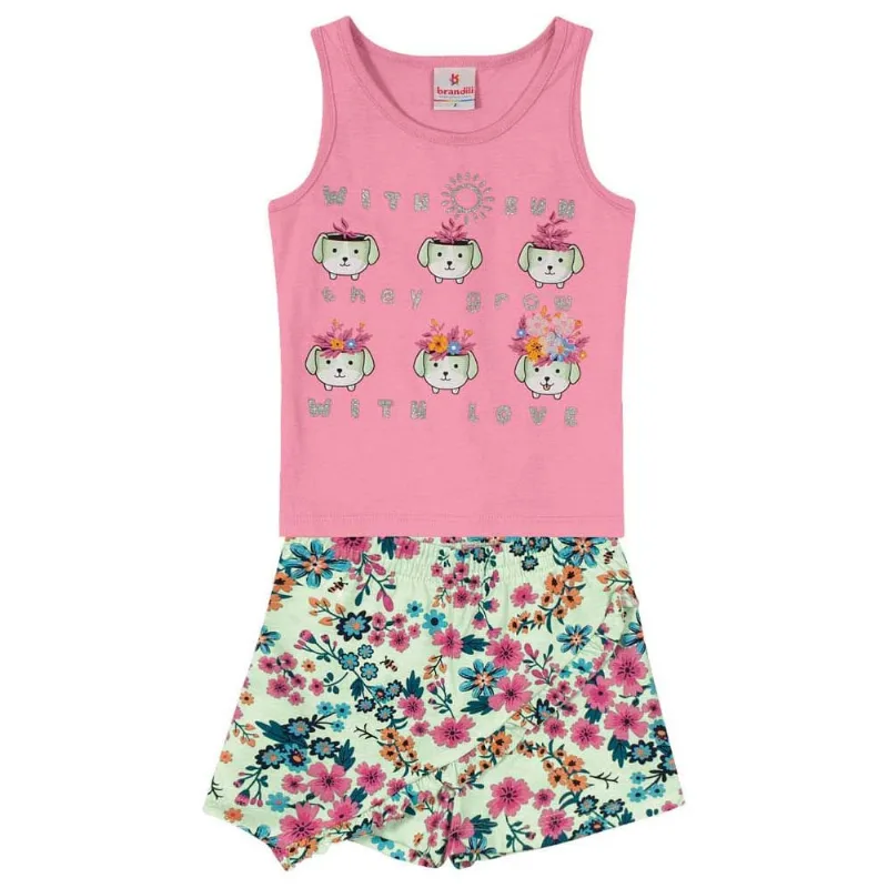 Conjunto infantil menina flores Brandili Rosa 2