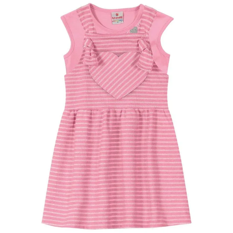 Salopete e blusa infantil menina com listras Brandili Rosa 3
