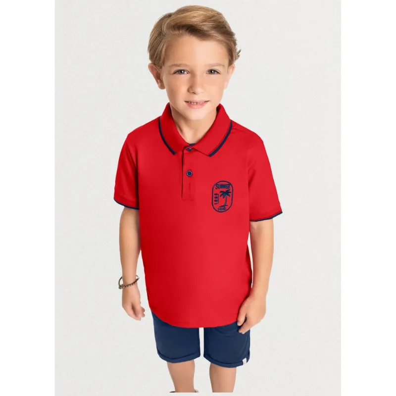 Camisa polo infantil menino coqueiros Mundi Vermelho 6