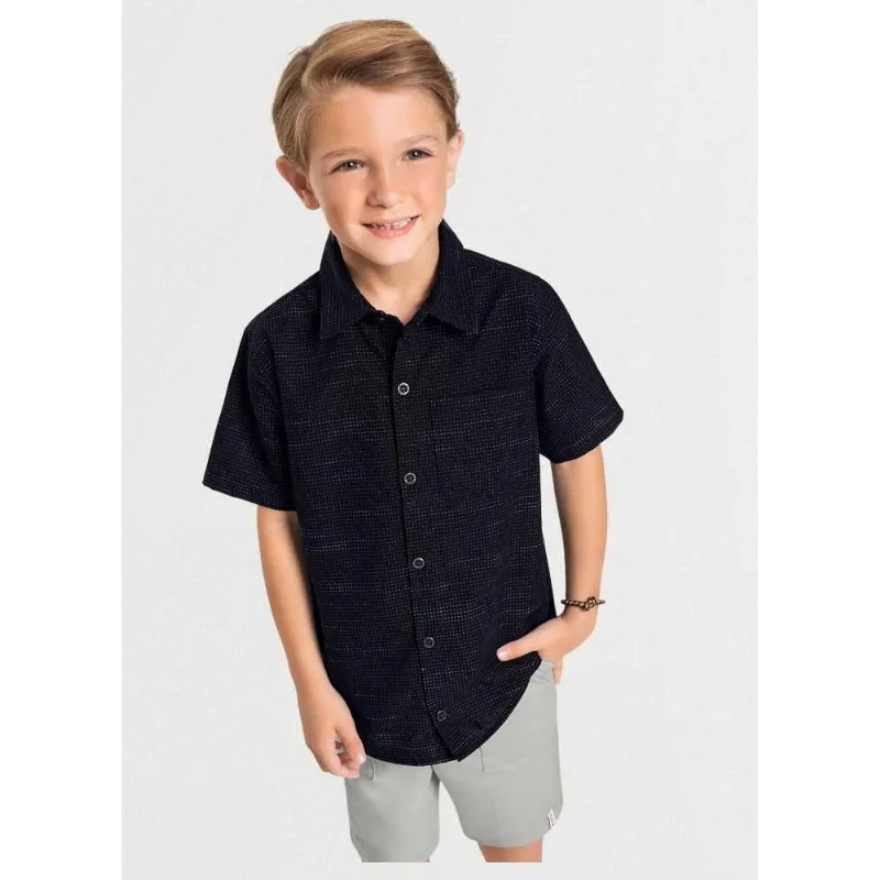 Camisa infantil menino com textura Mundi Preto 6