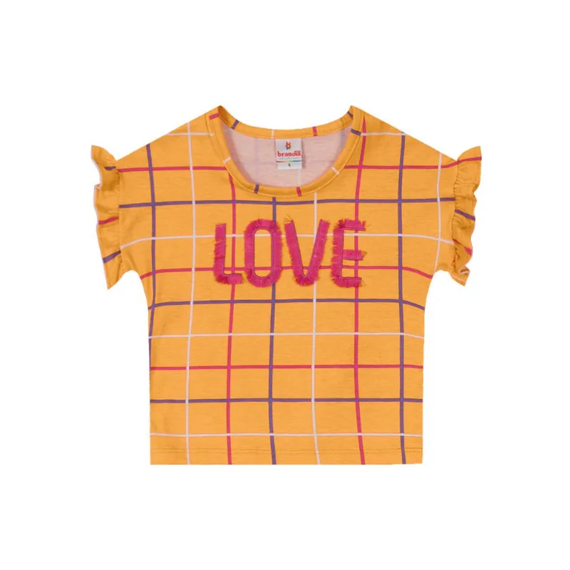 Blusa infantil menina quadriculada Brandili Laranja 6