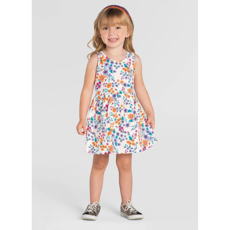 Vestido infantil menina florzinhas Brandili Natural 2