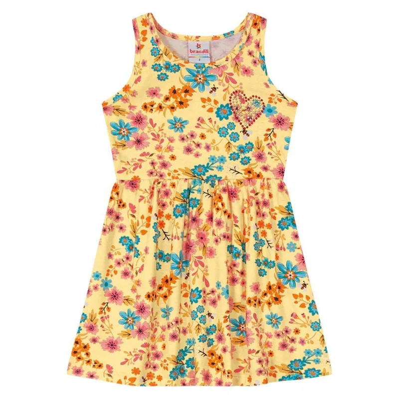 Vestido infantil menina florzinhas Brandili Amarelo 1