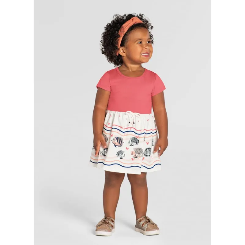 Vestido infantil menina peixinhos Brandili Rosa 2
