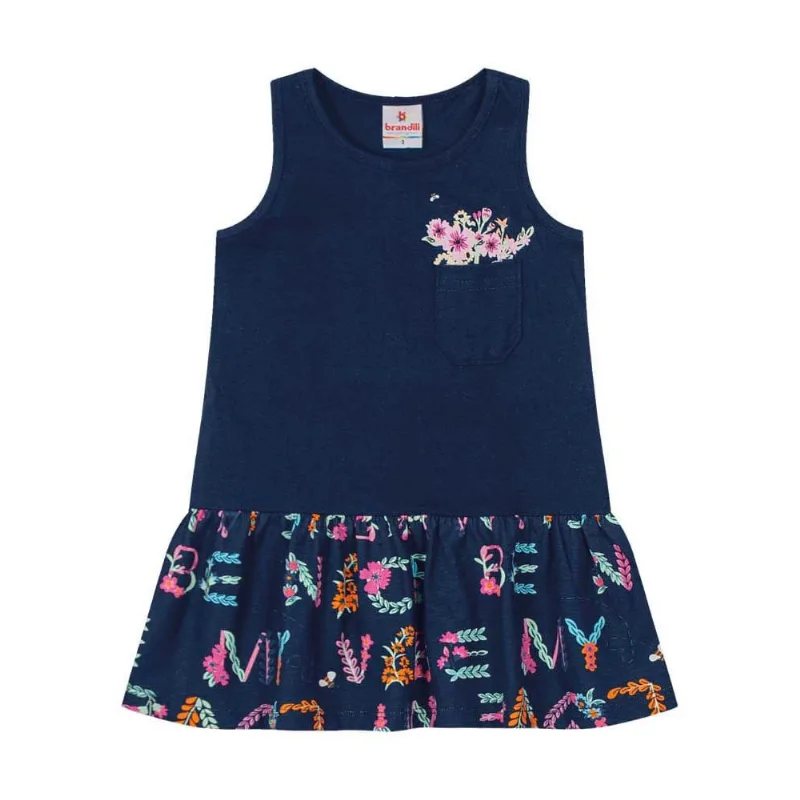 Vestido infantil menina flores Brandili Azul 1