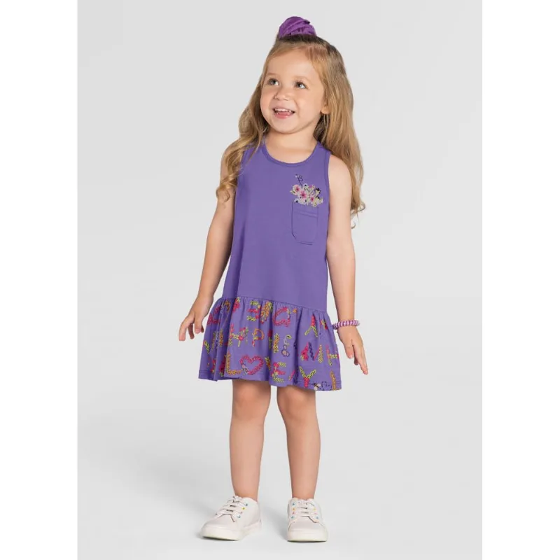 Vestido infantil menina flores Brandili Lilás 2