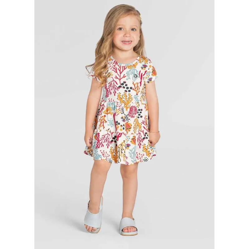 Vestido infantil menina fundo do mar Brandili Natural 1