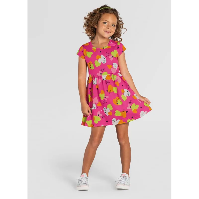 Vestido infantil menina de corações Brandili Rosa 12