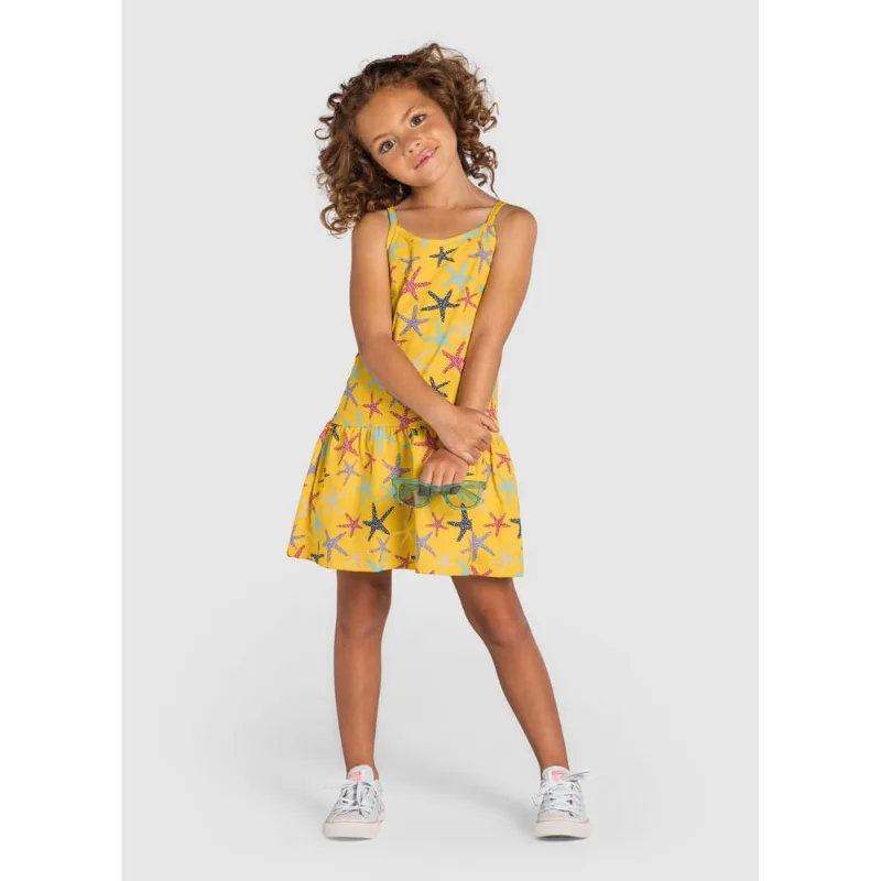 Vestido infantil menina de estrelas do mar Brandili Amarelo 12