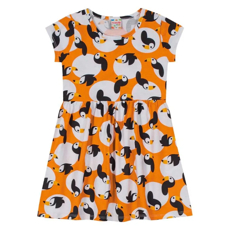 Vestido infantil menina de tucanos Brandili Laranja 6