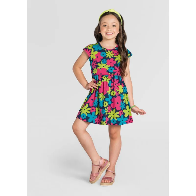 Vestido infantil menina flores Brandili Azul 6