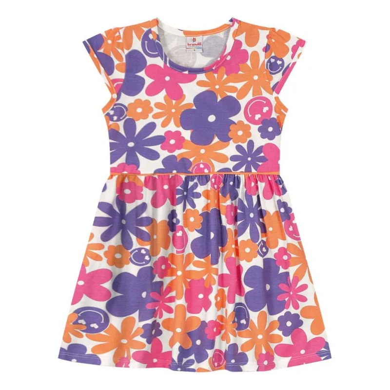 Vestido infantil menina flores Brandili Natural 12
