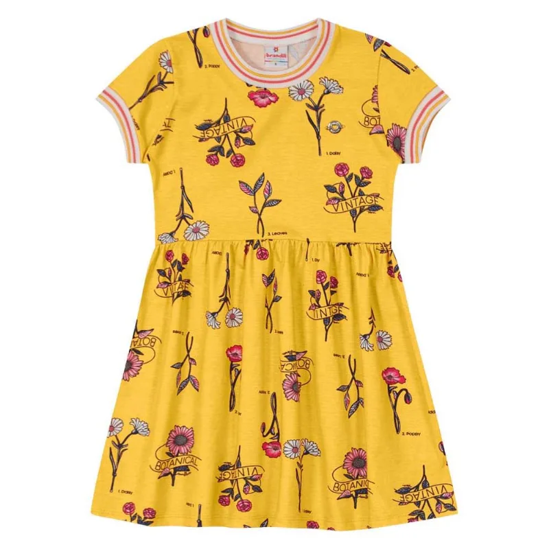 Vestido infantil menina flores Brandili Amarelo 4