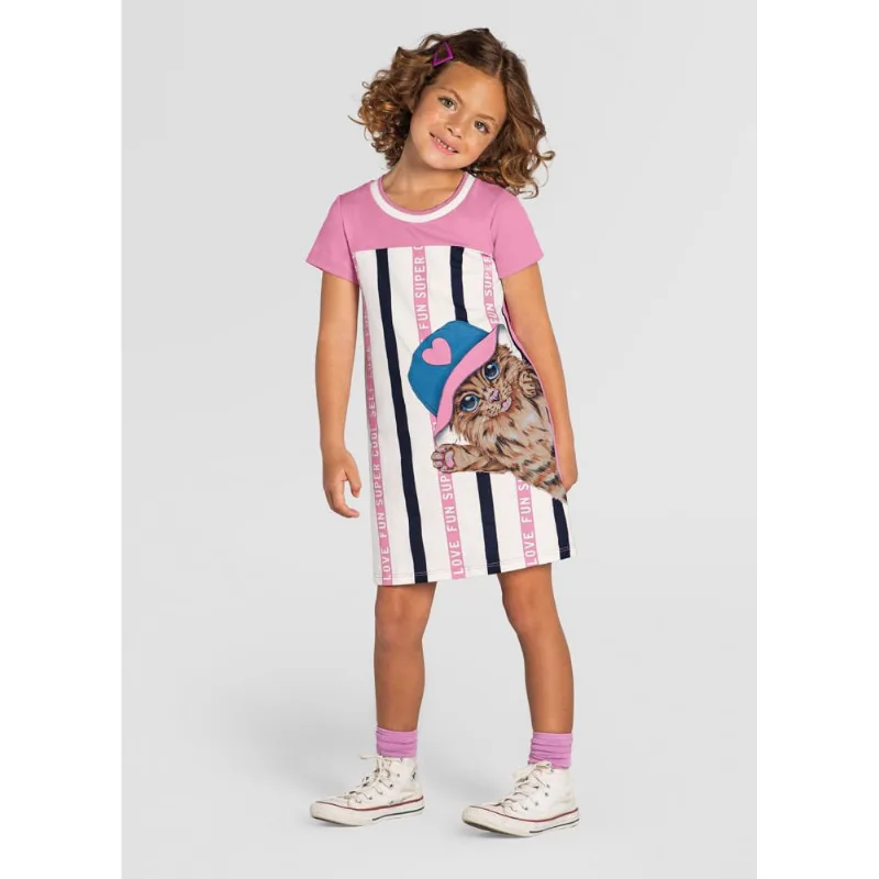Vestido infantil menina gatinho Brandili Lilás 4