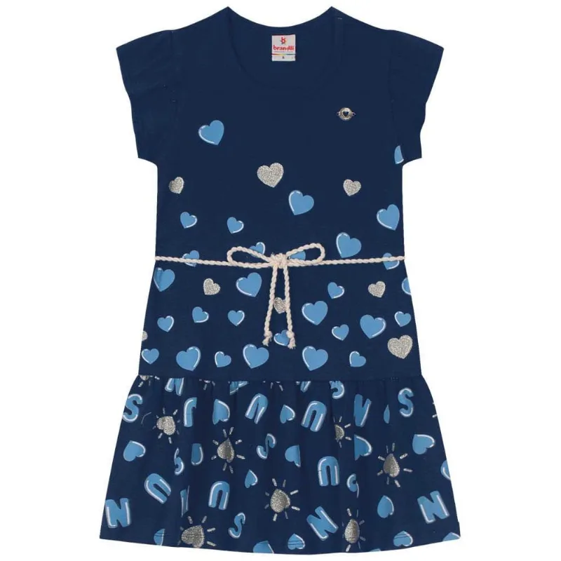 Vestido infantil menina corações Brandili Azul 10