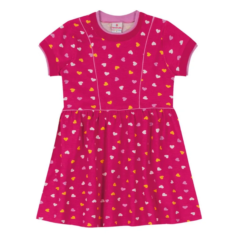 Vestido infantil menina corações Brandili Rosa 10