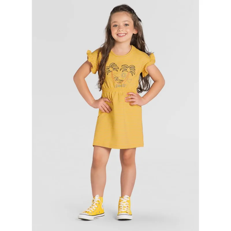 Vestido infantil menina com coqueiros Brandili Amarelo 8