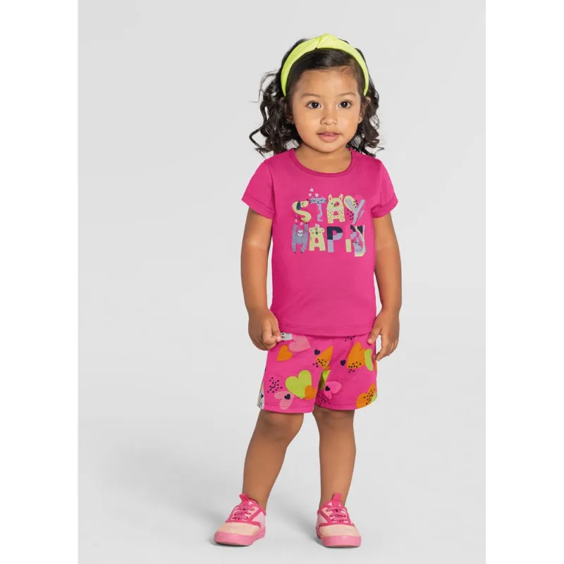 Conjunto infantil menina de corações Brandili Rosa 2