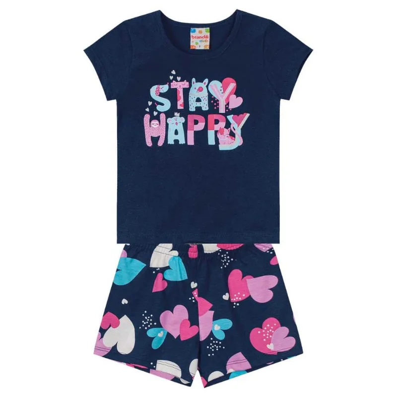 Conjunto infantil menina de corações Brandili Azul 10