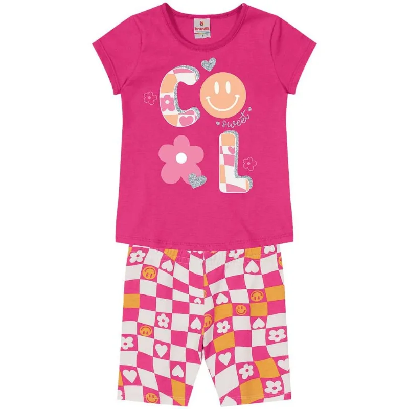 Conjunto infantil menina quadriculado Brandili Rosa 2