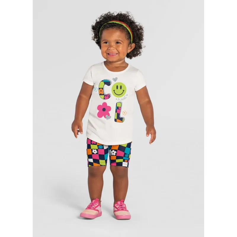 Conjunto infantil menina quadriculado Brandili Natural 3