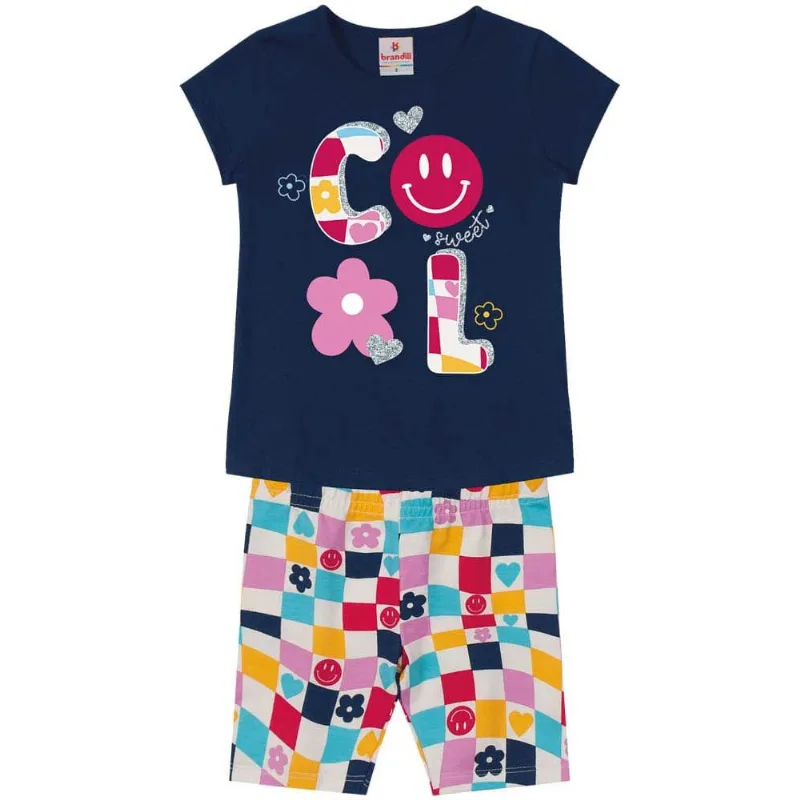 Conjunto infantil menina quadriculado Brandili Azul 1