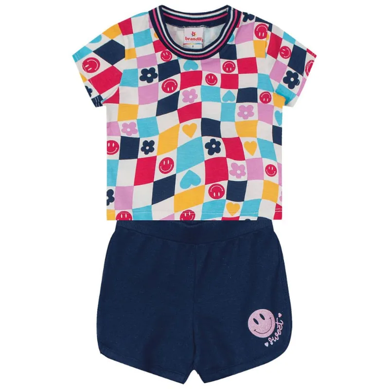 Conjunto infantil menina quadriculado Brandili Natural 2