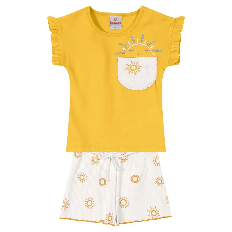 Conjunto infantil menina sol Brandili Amarelo 2