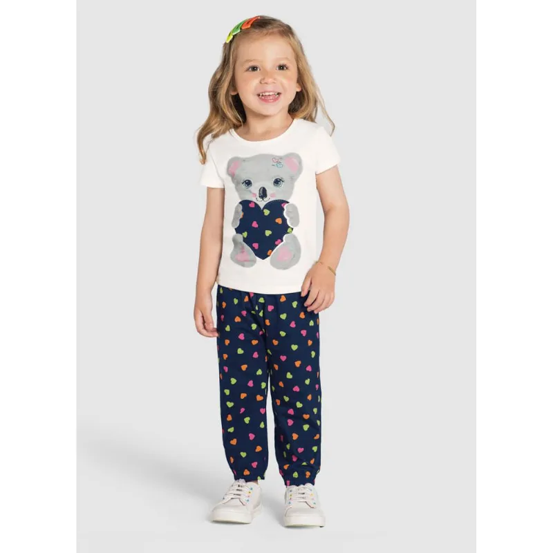 Conjunto infantil menina corações Brandili Natural 3