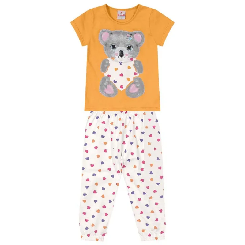 Conjunto infantil menina corações Brandili Laranja 1